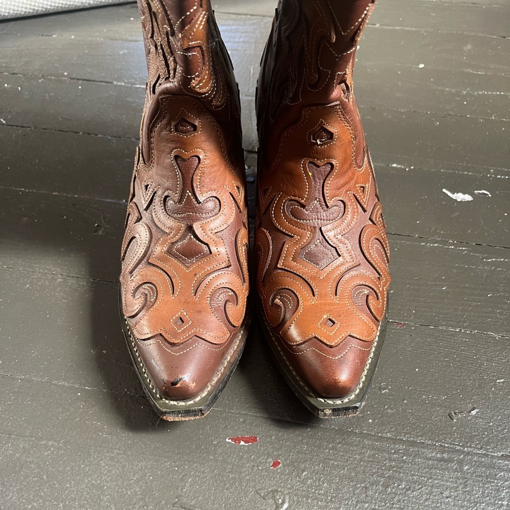 Rockin Country brown leather embroidered 8M western cowboy boots - Picture 5 of 9